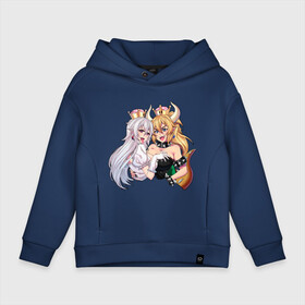 Детское худи Oversize хлопок с принтом Bowsette and Booette в Кировске, френч-терри — 70% хлопок, 30% полиэстер. Мягкий теплый начес внутри —100% хлопок | боковые карманы, эластичные манжеты и нижняя кромка, капюшон на магнитной кнопке | booette | bowser | bowsette | bros | luigi | mario | nintendo | super | боузер | боузетта | купа | луиджи | марио | супер