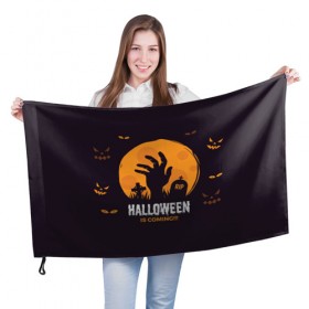 Флаг 3D с принтом Happy Halloween в Кировске, 100% полиэстер | плотность ткани — 95 г/м2, размер — 67 х 109 см. Принт наносится с одной стороны | 