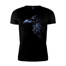 Мужская футболка премиум с принтом Ночной ворон в Кировске, 92% хлопок, 8% лайкра | приталенный силуэт, круглый вырез ворота, длина до линии бедра, короткий рукав | ворон | глаз | клюв | минимализм | ночь | перья | птица | рисунок | тень | хищник