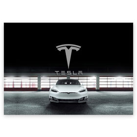 Поздравительная открытка с принтом TESLA в Кировске, 100% бумага | плотность бумаги 280 г/м2, матовая, на обратной стороне линовка и место для марки
 | car | elon | motors | musk | tesla | авто | автомобиль | илон | кар | лого | маск | моторс | тесла | тэсла