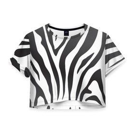 Женская футболка Cropp-top с принтом Зебра принт в Кировске, 100% полиэстер | круглая горловина, длина футболки до линии талии, рукава с отворотами | абстракция | африка | белый | зебра | парнокопытное | принт | сафари | чб | черный