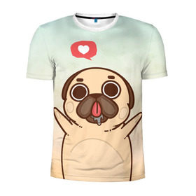 Мужская футболка 3D спортивная с принтом Puglie Pug Like в Кировске, 100% полиэстер с улучшенными характеристиками | приталенный силуэт, круглая горловина, широкие плечи, сужается к линии бедра | anime | dog | аниме | лайк | мопс | мопсик