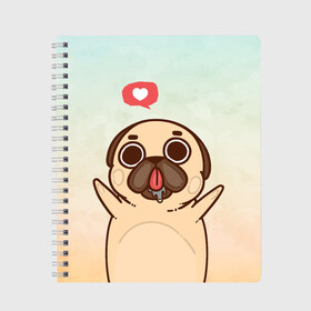 Тетрадь с принтом Puglie Pug Like в Кировске, 100% бумага | 48 листов, плотность листов — 60 г/м2, плотность картонной обложки — 250 г/м2. Листы скреплены сбоку удобной пружинной спиралью. Уголки страниц и обложки скругленные. Цвет линий — светло-серый
 | Тематика изображения на принте: anime | dog | аниме | лайк | мопс | мопсик