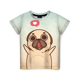 Детская футболка 3D с принтом Puglie Pug Like в Кировске, 100% гипоаллергенный полиэфир | прямой крой, круглый вырез горловины, длина до линии бедер, чуть спущенное плечо, ткань немного тянется | Тематика изображения на принте: anime | dog | аниме | лайк | мопс | мопсик