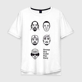 Мужская футболка хлопок Oversize с принтом West Coast rap в Кировске, 100% хлопок | свободный крой, круглый ворот, “спинка” длиннее передней части | 2pac | cube | dogg | dre | eazy | ice | makaveli | snoop | гангста рэп | реп | хип хоп