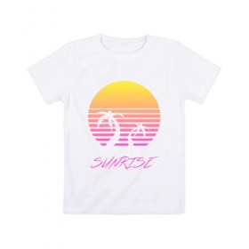 Детская футболка хлопок с принтом Retro sunrise в Кировске, 100% хлопок | круглый вырез горловины, полуприлегающий силуэт, длина до линии бедер | retro | sunrise | пальмы | розовый | солнце