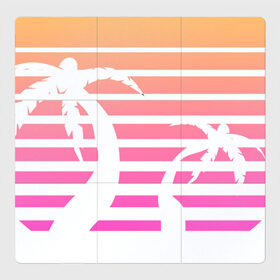 Магнитный плакат 3Х3 с принтом Retro sunrise в Кировске, Полимерный материал с магнитным слоем | 9 деталей размером 9*9 см | retro | sunrise | пальмы | розовый | солнце