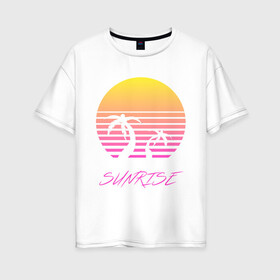 Женская футболка хлопок Oversize с принтом Retro sunrise в Кировске, 100% хлопок | свободный крой, круглый ворот, спущенный рукав, длина до линии бедер
 | retro | sunrise | пальмы | розовый | солнце