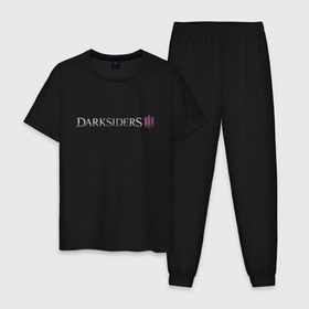 Мужская пижама хлопок с принтом Darksiders 3 в Кировске, 100% хлопок | брюки и футболка прямого кроя, без карманов, на брюках мягкая резинка на поясе и по низу штанин
 | 3 | darkside | darksider | darksiders | апокалипсиса | всадники | даркайдерс | дарксайд | дарксайдер | лого | логотип | ярость