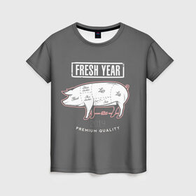 Женская футболка 3D с принтом Fresh Year 2019 в Кировске, 100% полиэфир ( синтетическое хлопкоподобное полотно) | прямой крой, круглый вырез горловины, длина до линии бедер | 2019 | merry christmas | new year | год свиньи | зима | новый год | поросенок | праздник | рождество | свинка | свинья