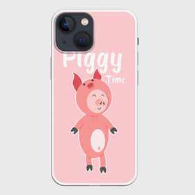 Чехол для iPhone 13 mini с принтом Piggy Time в Кировске,  |  | Тематика изображения на принте: 2019 | merry christmas | new year | год свиньи | зима | новый год | поросенок | праздник | рождество | свинка | свинья