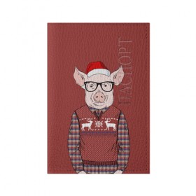 Обложка для паспорта матовая кожа с принтом New Year Pig в Кировске, натуральная матовая кожа | размер 19,3 х 13,7 см; прозрачные пластиковые крепления | 2019 | merry christmas | new year | год свиньи | зима | новый год | поросенок | праздник | рождество | свинка | свинья