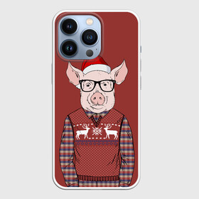 Чехол для iPhone 13 Pro с принтом New Year Pig в Кировске,  |  | Тематика изображения на принте: 2019 | merry christmas | new year | год свиньи | зима | новый год | поросенок | праздник | рождество | свинка | свинья