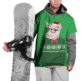Накидка на куртку 3D с принтом New Year Hipster Pig в Кировске, 100% полиэстер |  | 2019 | merry christmas | new year | год свиньи | зима | новый год | поросенок | праздник | рождество | свинка | свинья