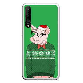 Чехол для Honor P30 с принтом New Year Hipster Pig в Кировске, Силикон | Область печати: задняя сторона чехла, без боковых панелей | 2019 | merry christmas | new year | год свиньи | зима | новый год | поросенок | праздник | рождество | свинка | свинья