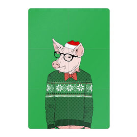Магнитный плакат 2Х3 с принтом New Year Hipster Pig в Кировске, Полимерный материал с магнитным слоем | 6 деталей размером 9*9 см | 2019 | merry christmas | new year | год свиньи | зима | новый год | поросенок | праздник | рождество | свинка | свинья
