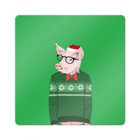 Магнит виниловый Квадрат с принтом New Year Hipster Pig в Кировске, полимерный материал с магнитным слоем | размер 9*9 см, закругленные углы | 2019 | merry christmas | new year | год свиньи | зима | новый год | поросенок | праздник | рождество | свинка | свинья