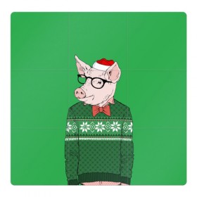 Магнитный плакат 3Х3 с принтом New Year Hipster Pig в Кировске, Полимерный материал с магнитным слоем | 9 деталей размером 9*9 см | Тематика изображения на принте: 2019 | merry christmas | new year | год свиньи | зима | новый год | поросенок | праздник | рождество | свинка | свинья