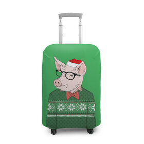 Чехол для чемодана 3D с принтом New Year Hipster Pig в Кировске, 86% полиэфир, 14% спандекс | двустороннее нанесение принта, прорези для ручек и колес | 2019 | merry christmas | new year | год свиньи | зима | новый год | поросенок | праздник | рождество | свинка | свинья