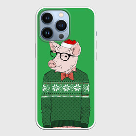 Чехол для iPhone 13 Pro с принтом New Year Hipster Pig в Кировске,  |  | Тематика изображения на принте: 2019 | merry christmas | new year | год свиньи | зима | новый год | поросенок | праздник | рождество | свинка | свинья