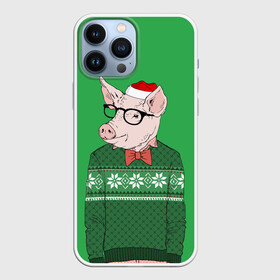 Чехол для iPhone 13 Pro Max с принтом New Year Hipster Pig в Кировске,  |  | Тематика изображения на принте: 2019 | merry christmas | new year | год свиньи | зима | новый год | поросенок | праздник | рождество | свинка | свинья