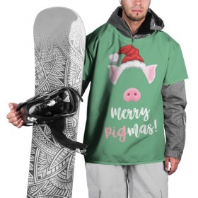 Накидка на куртку 3D с принтом Merry Pigmas в Кировске, 100% полиэстер |  | 2019 | merry christmas | new year | год свиньи | зима | новый год | поросенок | праздник | рождество | свинка | свинья