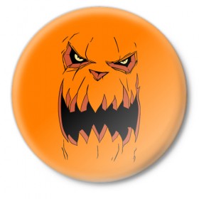 Значок с принтом Halloween в Кировске,  металл | круглая форма, металлическая застежка в виде булавки | halloween | orange | pumpkin | scary | оранжевая | страшная | тыква | ужас | хэллоуин