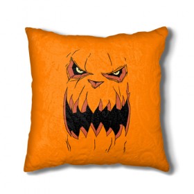Подушка 3D с принтом Halloween в Кировске, наволочка – 100% полиэстер, наполнитель – холлофайбер (легкий наполнитель, не вызывает аллергию). | состоит из подушки и наволочки. Наволочка на молнии, легко снимается для стирки | halloween | orange | pumpkin | scary | оранжевая | страшная | тыква | ужас | хэллоуин