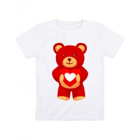 Детская футболка хлопок с принтом Мишка с сердцем в Кировске, 100% хлопок | круглый вырез горловины, полуприлегающий силуэт, длина до линии бедер | 
