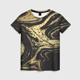 Женская футболка 3D с принтом Золотые реки в Кировске, 100% полиэфир ( синтетическое хлопкоподобное полотно) | прямой крой, круглый вырез горловины, длина до линии бедер | абстракция | золото | иллюзия | линии | река