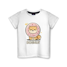 Детская футболка хлопок с принтом DOgNUT в Кировске, 100% хлопок | круглый вырез горловины, полуприлегающий силуэт, длина до линии бедер | акита | детский | лапочка | милый | мимими | пес | пончик | собака | хаски | щенок