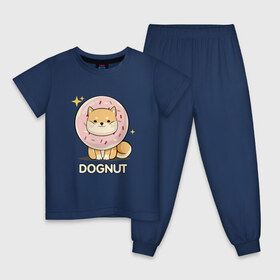 Детская пижама хлопок с принтом DOgNUT в Кировске, 100% хлопок |  брюки и футболка прямого кроя, без карманов, на брюках мягкая резинка на поясе и по низу штанин
 | акита | детский | лапочка | милый | мимими | пес | пончик | собака | хаски | щенок