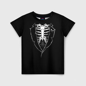 Детская футболка 3D с принтом Скелет в Кировске, 100% гипоаллергенный полиэфир | прямой крой, круглый вырез горловины, длина до линии бедер, чуть спущенное плечо, ткань немного тянется | deadman | death | halloween | ribs | skeleton | мертвец | ребра | скелет | хеллоуин | хэллоуин
