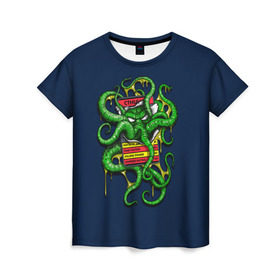 Женская футболка 3D с принтом Ктулху в Кировске, 100% полиэфир ( синтетическое хлопкоподобное полотно) | прямой крой, круглый вырез горловины, длина до линии бедер | call | cthulhu | howard | kraken | lovecraft | octopus | tentacles | говард | зов | кракен | ктулху | лавкрафт | осьминог | щупальца