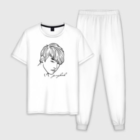 Мужская пижама хлопок с принтом BTS - Jungkook в Кировске, 100% хлопок | брюки и футболка прямого кроя, без карманов, на брюках мягкая резинка на поясе и по низу штанин
 | Тематика изображения на принте: 