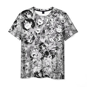 Мужская футболка 3D с принтом Manga ahegao в Кировске, 100% полиэфир | прямой крой, круглый вырез горловины, длина до линии бедер | ahegao | manga | ахегао | комиксы | лицо | манга | паттрен | чернобелый | эмоции