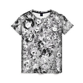 Женская футболка 3D с принтом Manga ahegao в Кировске, 100% полиэфир ( синтетическое хлопкоподобное полотно) | прямой крой, круглый вырез горловины, длина до линии бедер | ahegao | manga | ахегао | комиксы | лицо | манга | паттрен | чернобелый | эмоции