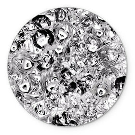 Коврик круглый с принтом Manga ahegao в Кировске, резина и полиэстер | круглая форма, изображение наносится на всю лицевую часть | Тематика изображения на принте: ahegao | manga | ахегао | комиксы | лицо | манга | паттрен | чернобелый | эмоции