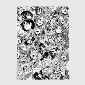 Постер с принтом Manga ahegao в Кировске, 100% бумага
 | бумага, плотность 150 мг. Матовая, но за счет высокого коэффициента гладкости имеет небольшой блеск и дает на свету блики, но в отличии от глянцевой бумаги не покрыта лаком | ahegao | manga | ахегао | комиксы | лицо | манга | паттрен | чернобелый | эмоции