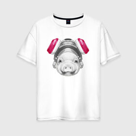 Женская футболка хлопок Oversize с принтом Хрюня в противогазе в Кировске, 100% хлопок | свободный крой, круглый ворот, спущенный рукав, длина до линии бедер
 | breaking bad | во все тяжкие | джесси пинкман | свинка | свинья