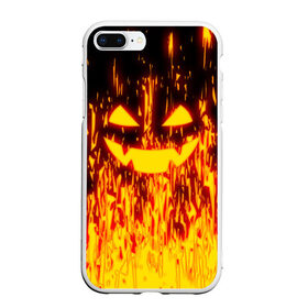 Чехол для iPhone 7Plus/8 Plus матовый с принтом FIRE PUMPKIN в Кировске, Силикон | Область печати: задняя сторона чехла, без боковых панелей | fire | halloween | искры | огонь | праздник | тыква | хэллоуин