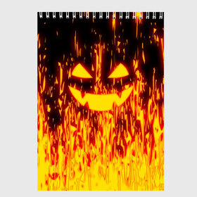 Скетчбук с принтом FIRE PUMPKIN в Кировске, 100% бумага
 | 48 листов, плотность листов — 100 г/м2, плотность картонной обложки — 250 г/м2. Листы скреплены сверху удобной пружинной спиралью | Тематика изображения на принте: fire | halloween | искры | огонь | праздник | тыква | хэллоуин