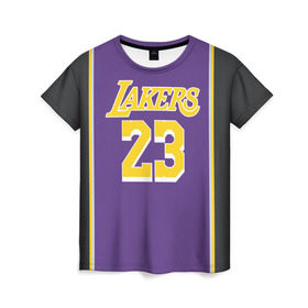 Женская футболка 3D с принтом James LA Lakers 2019 в Кировске, 100% полиэфир ( синтетическое хлопкоподобное полотно) | прямой крой, круглый вырез горловины, длина до линии бедер | angeles | james | lakers | lebron | los | nba | usa | анджелес | джеймс | леброн | лейкерс | лос | нба | сша