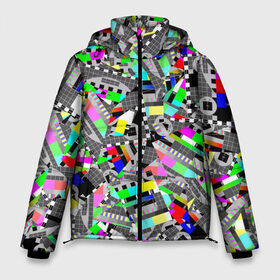 Мужская зимняя куртка 3D с принтом Экран профилактики в Кировске, верх — 100% полиэстер; подкладка — 100% полиэстер; утеплитель — 100% полиэстер | длина ниже бедра, свободный силуэт Оверсайз. Есть воротник-стойка, отстегивающийся капюшон и ветрозащитная планка. 

Боковые карманы с листочкой на кнопках и внутренний карман на молнии. | абстракция | геометрия | настройка | паттрен | писк | профилактика | сигнал | таблица | телевидение | телевизор | цвет