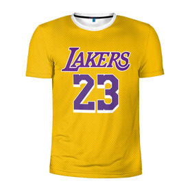 Мужская футболка 3D спортивная с принтом James 18-19 LA Lakers home в Кировске, 100% полиэстер с улучшенными характеристиками | приталенный силуэт, круглая горловина, широкие плечи, сужается к линии бедра | angeles | james | lakers | lebron | los | nba | usa | анджелес | джеймс | леброн | лейкерс | лос | нба | сша