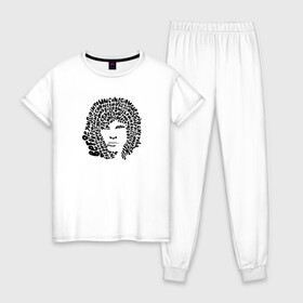 Женская пижама хлопок с принтом Jim Morrison в Кировске, 100% хлопок | брюки и футболка прямого кроя, без карманов, на брюках мягкая резинка на поясе и по низу штанин | jim morrison | the cristal ship | the doors | джим моррисон | доорз