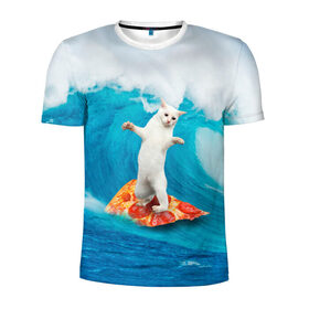 Мужская футболка 3D спортивная с принтом Кот Серфер в Кировске, 100% полиэстер с улучшенными характеристиками | приталенный силуэт, круглая горловина, широкие плечи, сужается к линии бедра | Тематика изображения на принте: cat | fast | fastfood | food | meme | party | pizza | sea | serf | wave | вечеринка | волна | еда | кошак | кошка | мем | море | пицца | серф | фастфуд