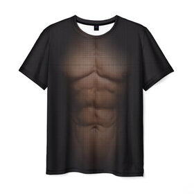 Мужская футболка 3D с принтом Сетка в Кировске, 100% полиэфир | прямой крой, круглый вырез горловины, длина до линии бедер | атлет | грудь | качёк | клетка | кубики | мужик | мышцы | парень | пресс | прозрачный | спорт | тело | торс | фигура