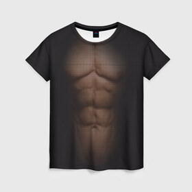 Женская футболка 3D с принтом Сетка в Кировске, 100% полиэфир ( синтетическое хлопкоподобное полотно) | прямой крой, круглый вырез горловины, длина до линии бедер | атлет | грудь | качёк | клетка | кубики | мужик | мышцы | парень | пресс | прозрачный | спорт | тело | торс | фигура