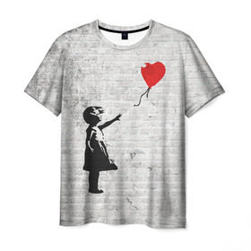 Мужская футболка 3D с принтом Бэнкси: Девочка с Шаром в Кировске, 100% полиэфир | прямой крой, круглый вырез горловины, длина до линии бедер | art | balloon | banksy | culture | girl | graffity | heart | hearts | red | арт | бэнкси | граффити | девочка | девочка с шаром | красный | красным | культура | сердечки | сердечко | сердце | стрит | шар | шарик | шариком